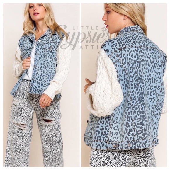TAKING DOWN 4/5/24 POL Snow Leopard Denim & Cable Knit Jacket - Picture 14 of 14